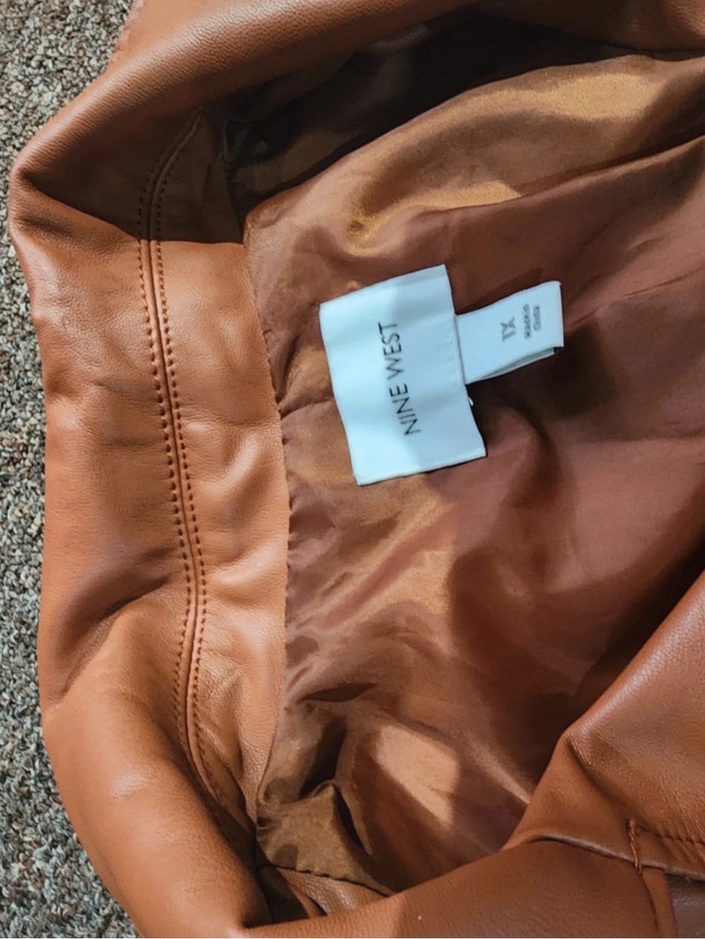 Nine West Cognac Faux Leather Moto Jacket Sz 1X - Picture 5 of 5